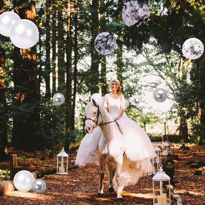 White Silver Confetti Latex Balloons, 50 Pack 12inch Silver Metallic Party - Image 5