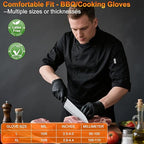 BBQ Gloves for Cooking Baking Grilling, 100 Count Disposable Nitrile Gloves and 4 Count Cotton Glove Liners Washable (6mil Nitrile, Large)