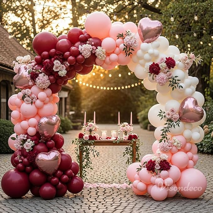 Burgundy Pink Balloon Arch Kit Birthday Decorations, 131 Balloons | 6 Rose Gold - Image 2