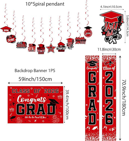 Graduation Decorations 2026 Red Set, Congrats Grad Decor Set - Image 3