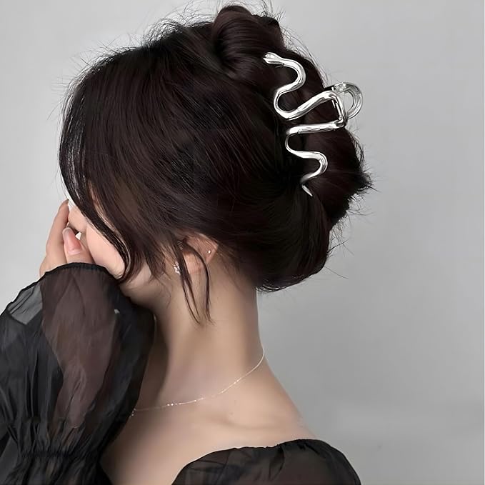 Silver Snake Elegant Metal Hair Clip, 1Pcs 4.33 Inch Claw Hair Clip for Thick Thin Hair, Strong Hold Grip Hair Jaw Clip for Women, Hair Accessories for Daily Wear and Formal Occasions
