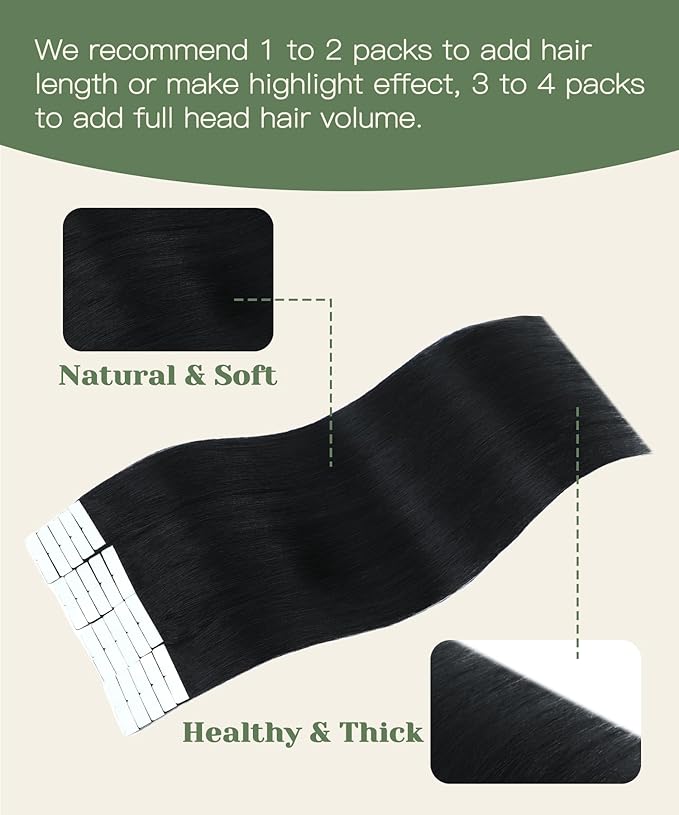 SURNEL Injected Tape in Hair Extensions Human 16inch Jet Black Upgraded Seamless Remy Invisible Tape in Extensions 20Pcs 35g(#1,16)