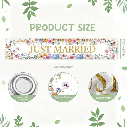 Just Married Wedding Decor Banner Decorations Party Hanging Sign | Reusable - Image 2