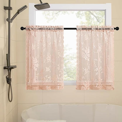 Blush Pink Lace Cafe Curtains - Image 3