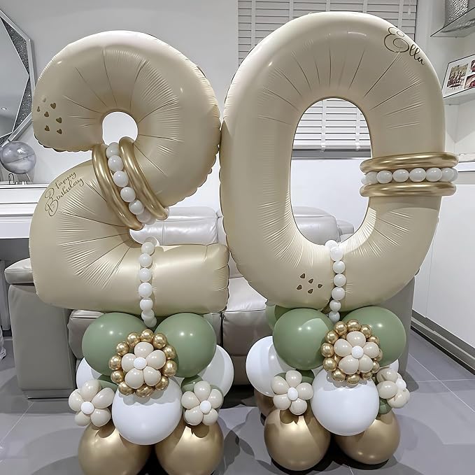 Cream Number 20 Balloons, 40 Inch 20 Balloons Giant Helium Foil Mylar Beige 20 - Image 2