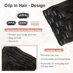 XDhair Clip in Hair Extensions Real Human Hair 16 Inch 100g Natural Straight Human Hair Clip in Extensions for Woman Double Weft #1B