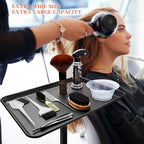 Modern Salon Chair Tray, 360 Rotatable Metal, Black, Depth: 17.7 inches, Width: 28.3 inches, Height: 23.6 inches, Adjustable Height, Foldable Arm Rest, Hair Styling, Beauty Services
