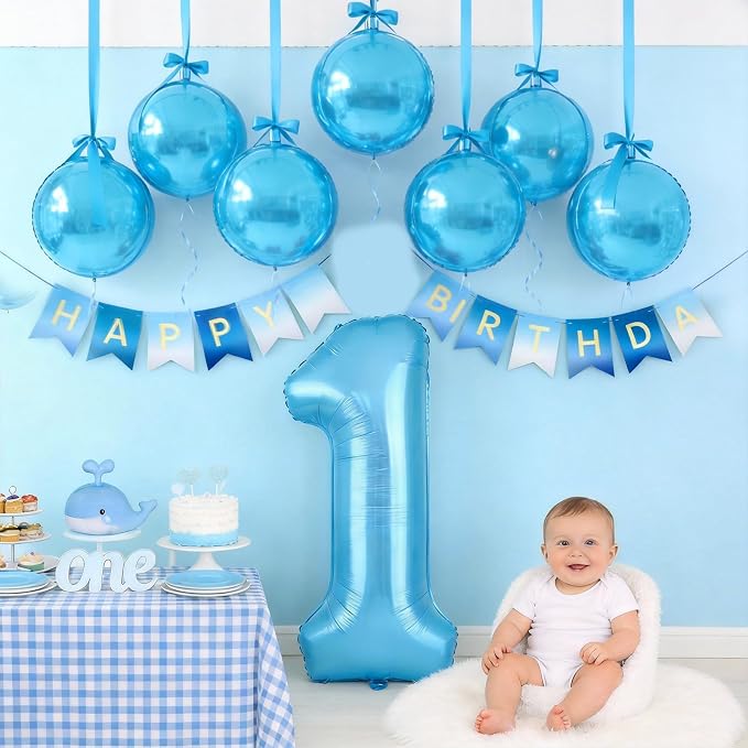 12Pcs Light Blue Round Balloons Foil, Big Metallic Blue Balloons - Image 3
