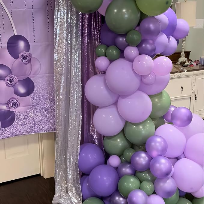 Purple and Sage Green Balloons, Light Metallic Purple Gold Balloon - Image 6