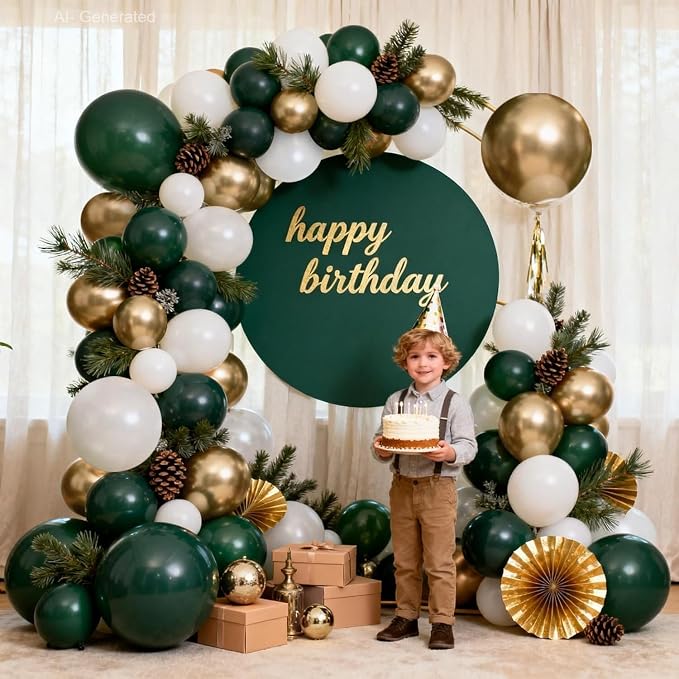 Emerald Green White Gold Balloons Arch Kit, Double Stuffed, Party. | - Image 4