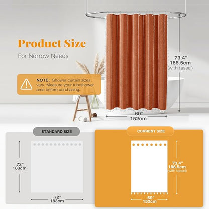 60x72 Boho Farmhouse Linen Heavy Duty Shower Curtain Set, Burnt Orange | Narrow - Image 3