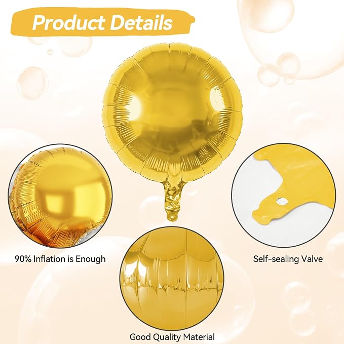 20PCS Gold Black Sliver Round Shaped Foil Balloons, 18 Inch Round Foil Balloon - Image 3