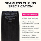 Lashey Seamless Clip in Hair Extensions Human Hair #1 Jet Black Light Yaki Straight Clip in Hair Extensions Real Human Hair 7pcs 110g 16 Inch PU Weft Natural Hair Extension for Women