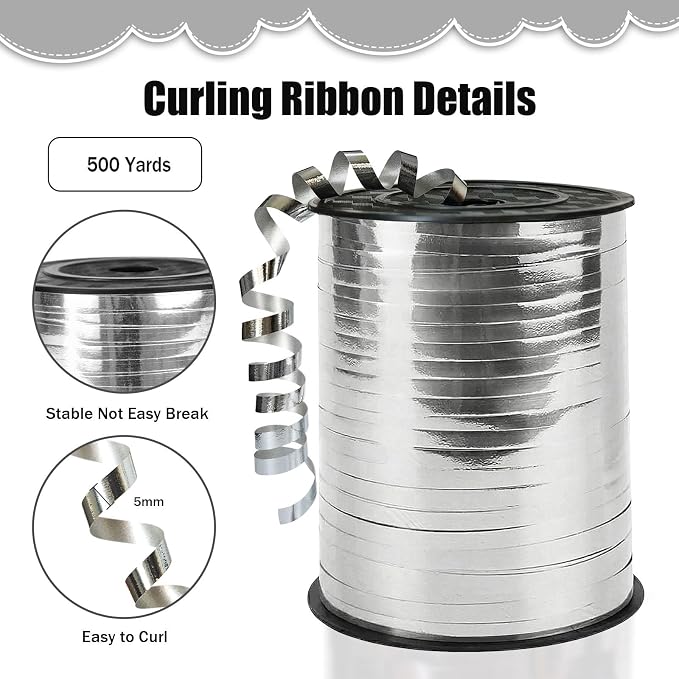 500 Yards Curling Ribbon，Bright Silver Balloon String Ribbon，for Gift - Image 2