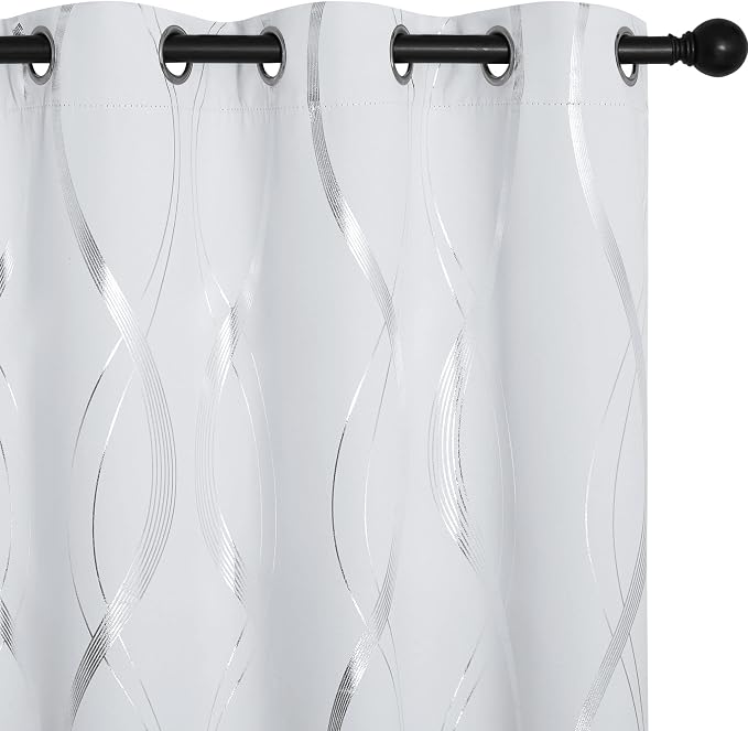 NICETOWN Greyish White Wave Line Printed Curtain 2 Panels Set by NICETOWN