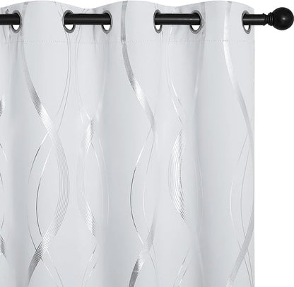 NICETOWN Greyish White Wave Line Printed Curtain 2 Panels Set by NICETOWN