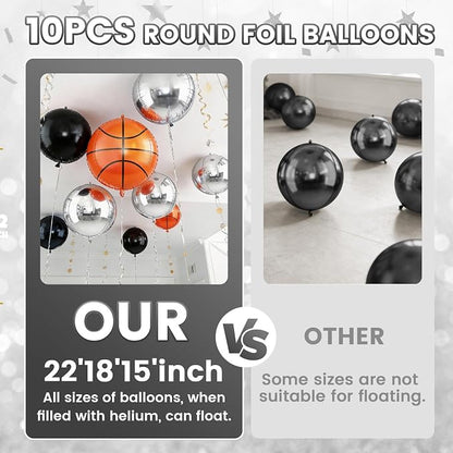 Basketball Round Foil Balloons, Basketball Black Silver Foil Baloon - Image 5