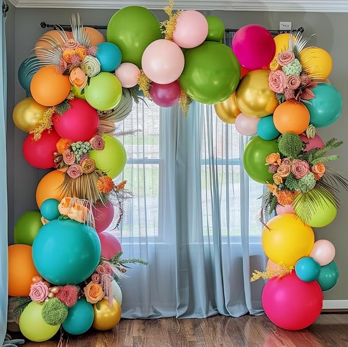 Tropical Balloons Arch Pink Green Orange Gold Balloons Pastel Yellow Teal - Image 5
