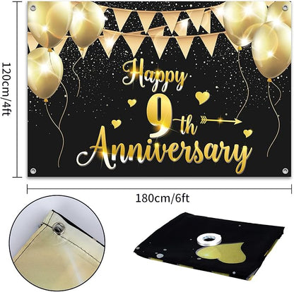 HAMIGAR 6x4ft Happy 9th Anniversary Banner Backdrop - Image 2