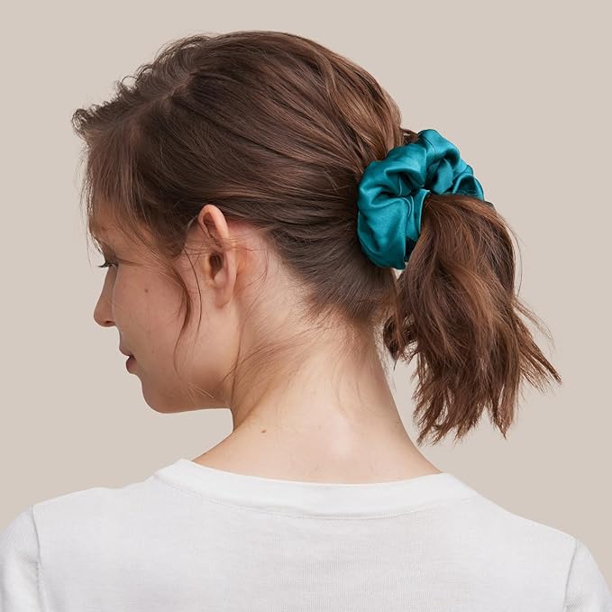 LILYSILK Silk Hair Scrunchies/Ties for Frizz & Breakage Prevention, 100% Mulberry, No Damage, Elastic ponytail Holders, 1Pc, Adriatic Blue