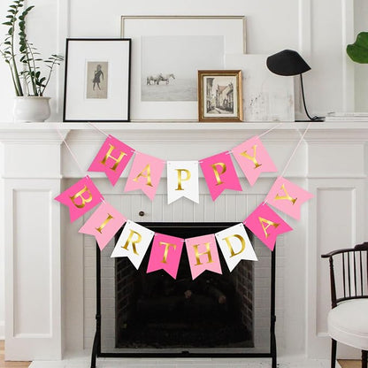 Pre-Strung Pink Happy Birthday Banner Birthday Party Banner NO DIY | Happy - Image 7
