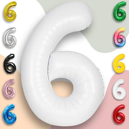 White Number Balloon 6 Mylar Foil Balloons 32 inch - Image 3