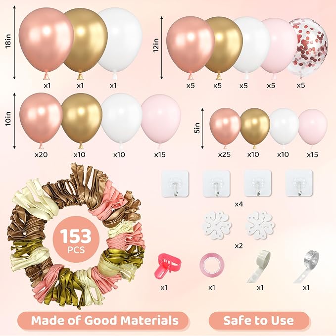 Amandir 153pcs Rose Gold Balloon Garland Arch Kit Different Sizes | 18 12 10 5 - Image 2