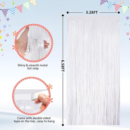 2Pack White Metallic Tinsel Foil Fringe Curtains, Fringe Backdrop - Image 2