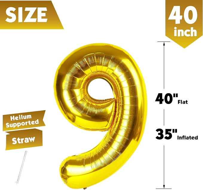 40 Inch Gold Number 9 Balloon Birthday Party Decorations - Image 5