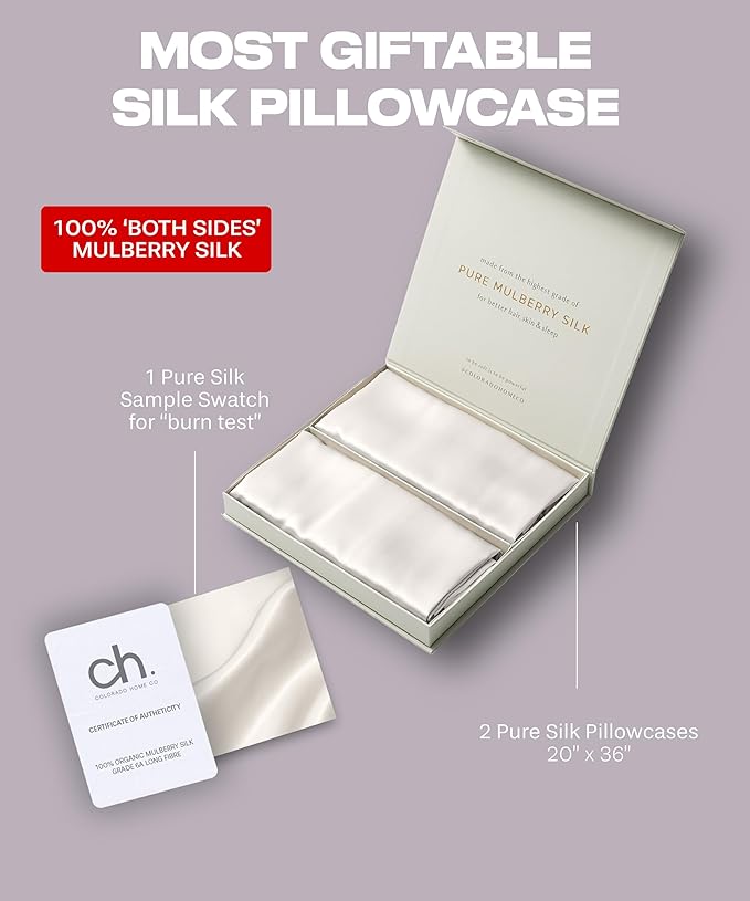 SUNDAYSILKS™ Premium Silk Pillow Cases | 100% Mulberry Silk Pillowcase with Zipper, Real 22 Momme Grade 6A Silk, Standard Queen, King Size [Off White]