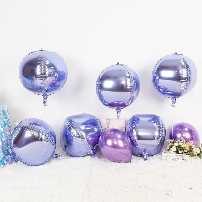 6Pcs Purple Round Foil Balloons, Giant 4D Round Ball Balloon, 22 Inch Metallic - Image 6