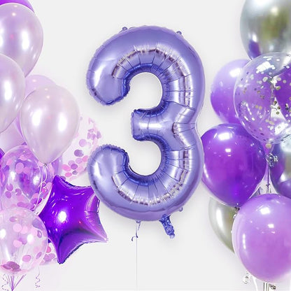Purple Number 3 Balloon 40 Inch, Big Large Foil Helium Number Balloons - Image 2