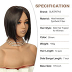 QUEENTAS Brown Hair Topper for Women with Thinning Hair Pieces 6"*6"Large Coverage 360°3D Cover Silver Synthetic Short Bob with 5 Clips in Wiglets(Brown)