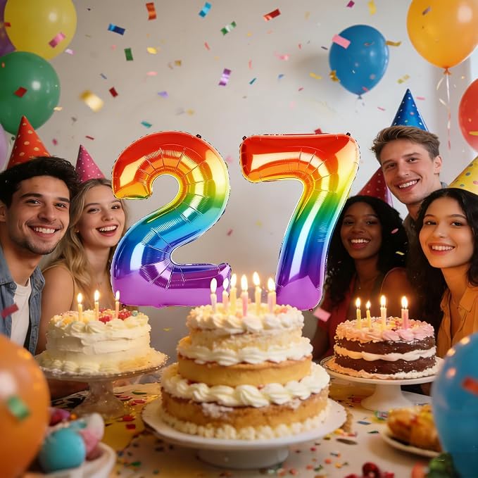 40 Inch Number 27 Balloons for 27th Birthday Party Decorations, 0-100 Rainbow - Image 2