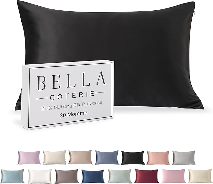 Bella Coterie Luxury Silk Pillowcase for Hair and Skin | 30 Momme | 100% Pure 6A Mulberry Silk | Super Soft | Perfectly Plush [Queen, Jet Black]