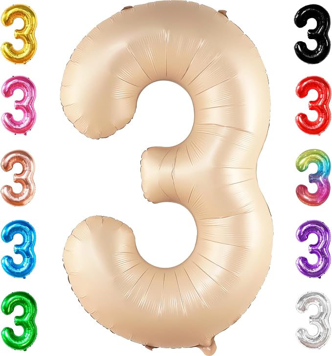 KatchOn Number 3 Balloon Caramel 40 Inch | Number Three Balloon, 3rd Birthday by KatchOn