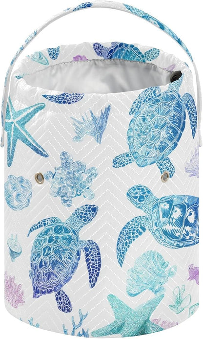 Line Art Turtles Starfish and Coral Yarn Bag Small Crochet Bag Drawstring Yarn - Image 2