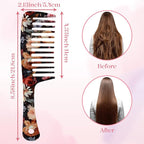 Wide Tooth Comb,Effortless Tangle Removal for Curly, Wet, Long Hair Wet,Cute Aesthetic Design for Women Men and Girls (Black-06)