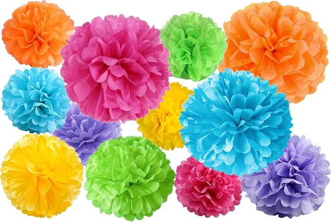 12pcs Colorful Paper Pom Poms Set by JaykeJoy