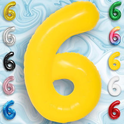 Yellow Number Balloon 6 Mylar Foil Macaron Balloons 40 inch - Image 3