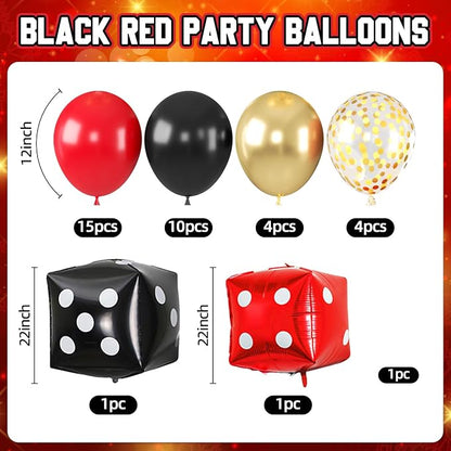 Red Black Gold Balloon, 22 Inch Dice Foil Balloons, Metallic Gold Confetti - Image 2