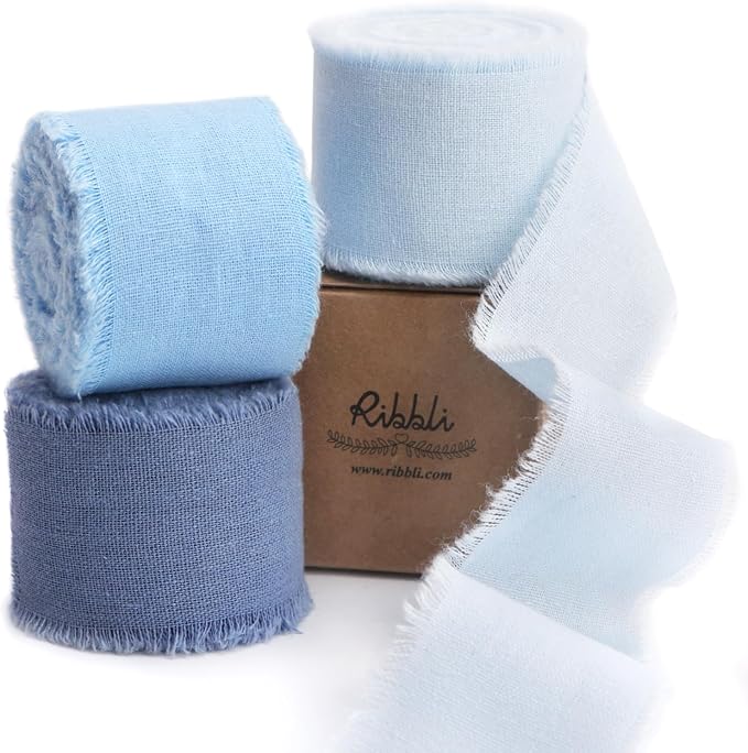 Ribbli 3 Rolls 1.5 Inch x 18Yards Light Blue Baby Blue Dusty Blue Handmade by Ribbli