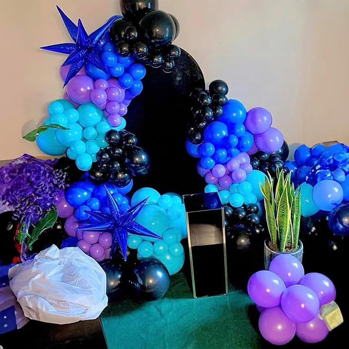 Black Blue and Purple Balloons, 12 Inch Metallic Blue Purple Black and Silver - Image 5