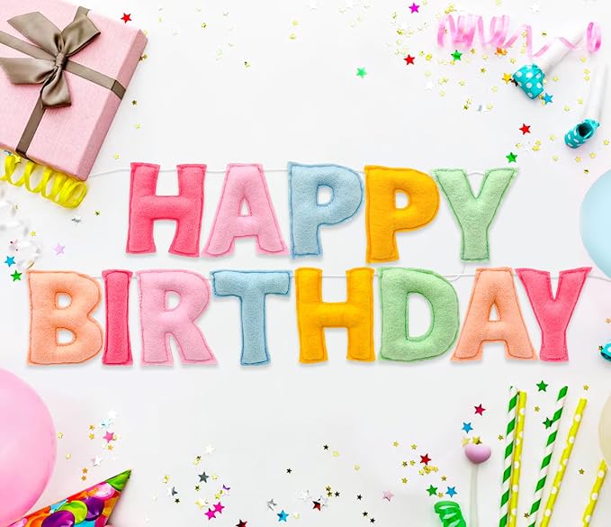 Pre-Strung 3D Pastel Felt Happy Birthday Banner, Macaron Birthday Garland | - Image 6