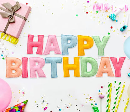 Pre-Strung 3D Pastel Felt Happy Birthday Banner, Macaron Birthday Garland | - Image 6