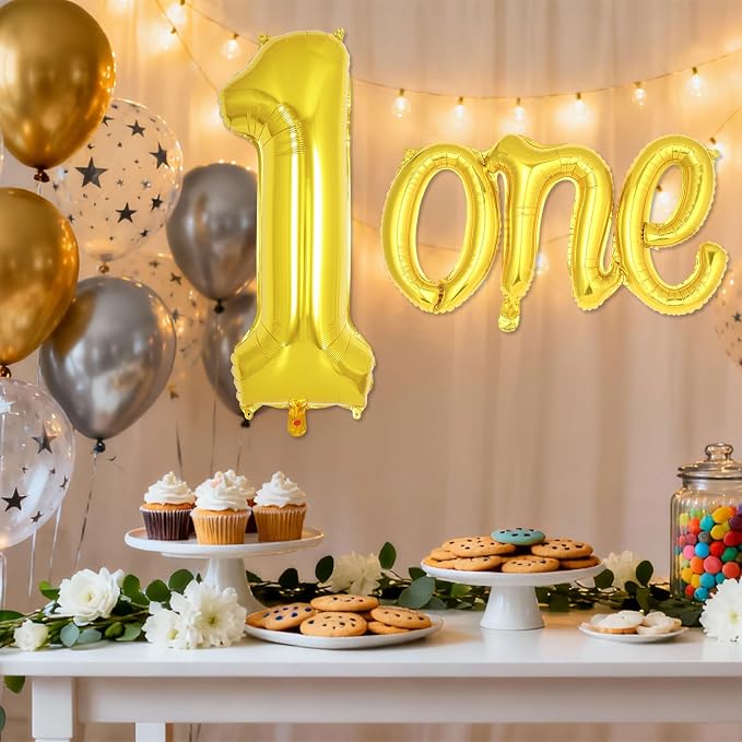 2 Pcs One Balloon Set, 40 Inch Number 1 Balloon and 41 Inch Script Letter One - Image 3