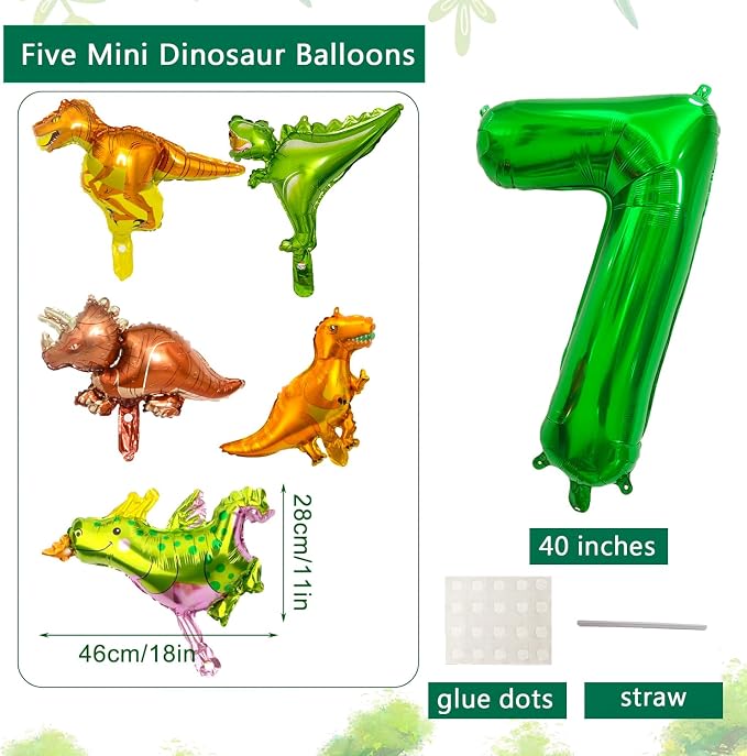LilyZheng Large Dinosaur Balloon Number 7, 40 Inch Dark Green Foil Balloon - Image 2