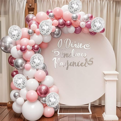 Pink Winter Wonderland Balloons, Metallic pink Silver and Snow Balloon - Image 6
