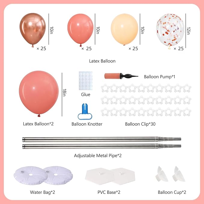 Dusty Pink Rose Gold Balloon Column Stand Kit of 2, Balloon Tower | 102Pcs - Image 3