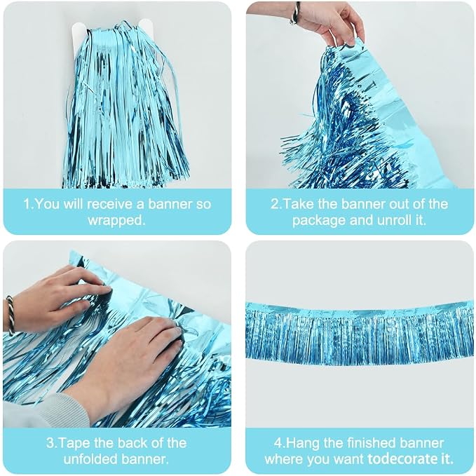 BEISHIDA Light Blue Fringe Garland Banner 30ft Wall Tinsel Foil Streamers | - Image 3